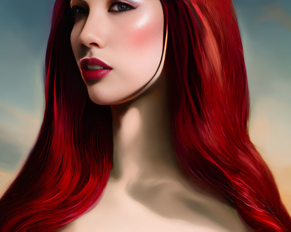 Vibrant Red Hair Woman Portrait with Striking Makeup
