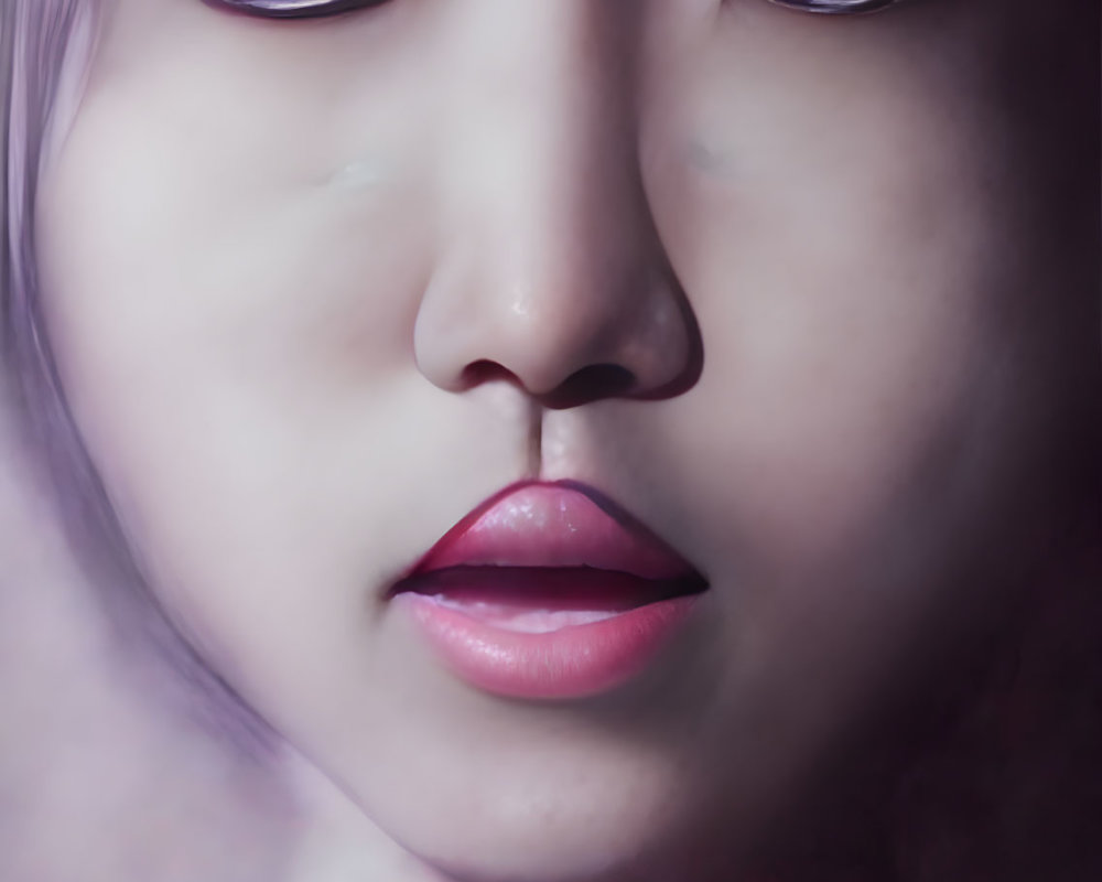 Detailed portrait of a woman with expressive eyes and pink lips