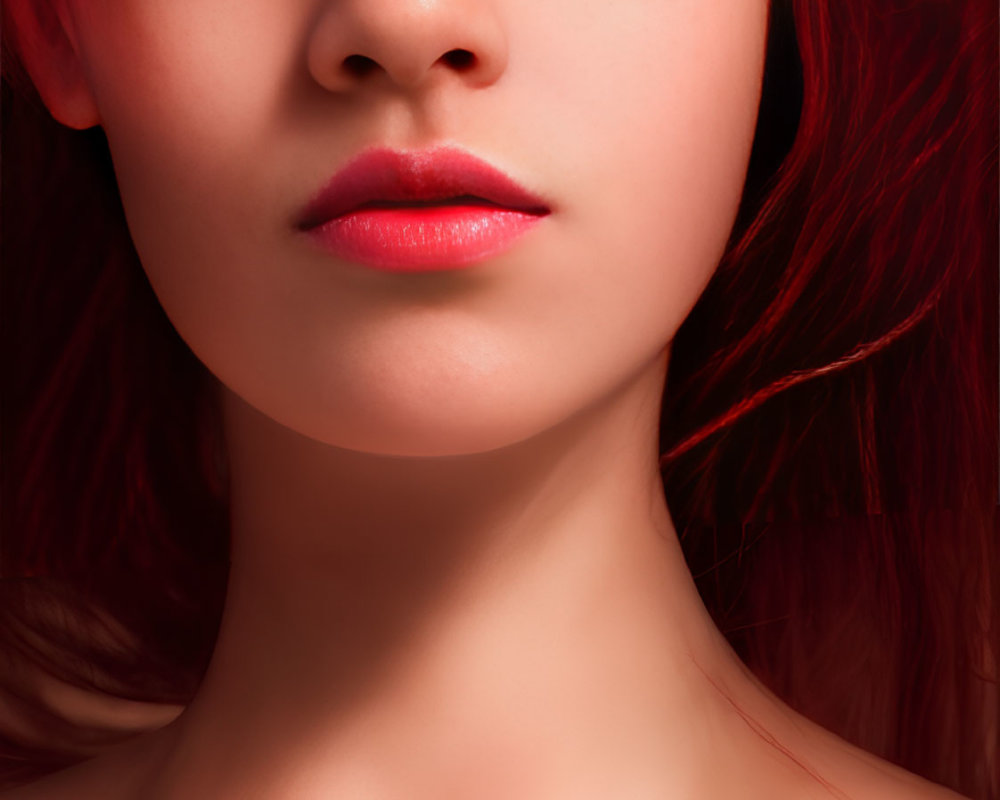 Portrait of a Woman with Red Hair, Amber Eyes, and Red Lips