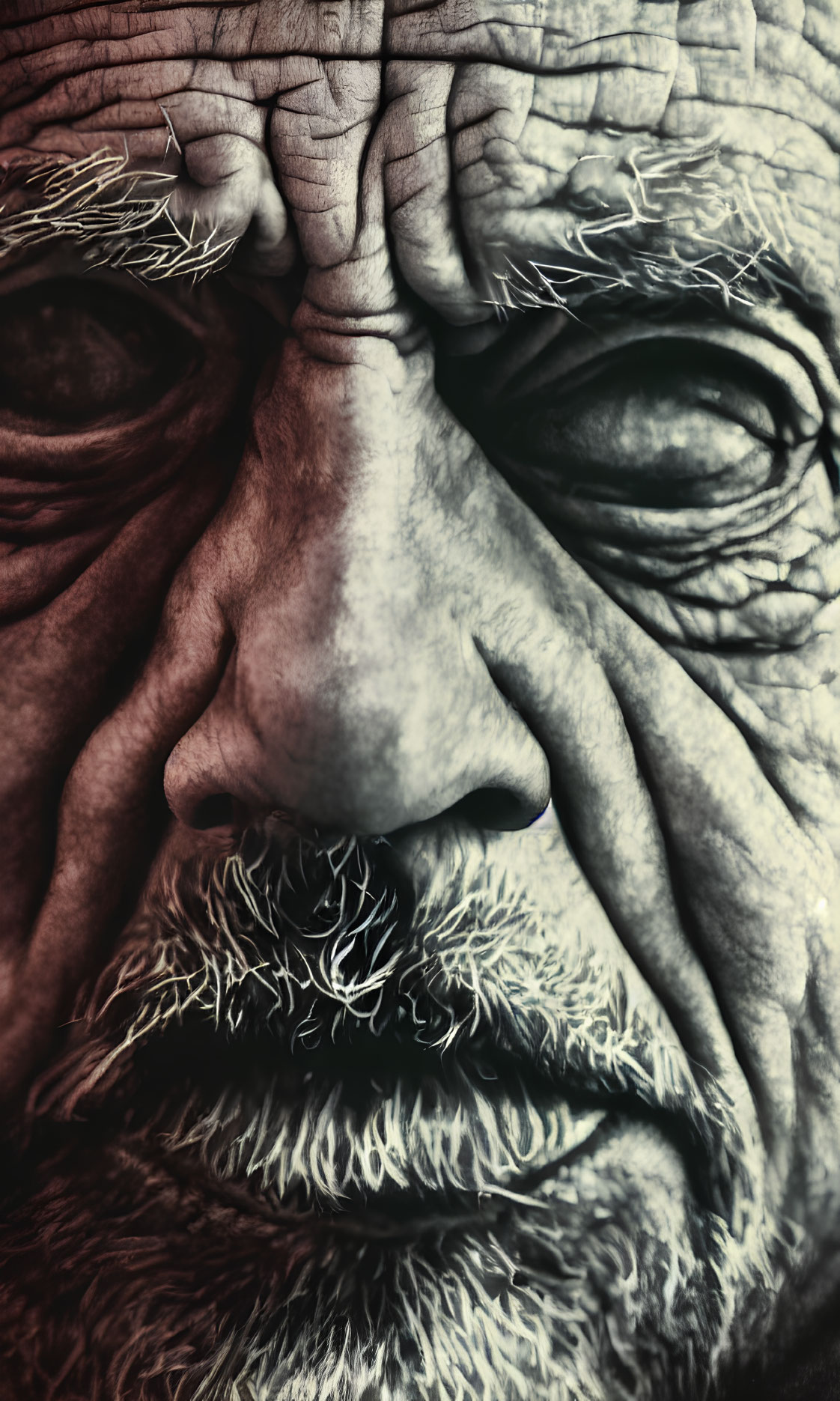 Detailed Portrait of Elderly Man with Deep Wrinkles and White Beard