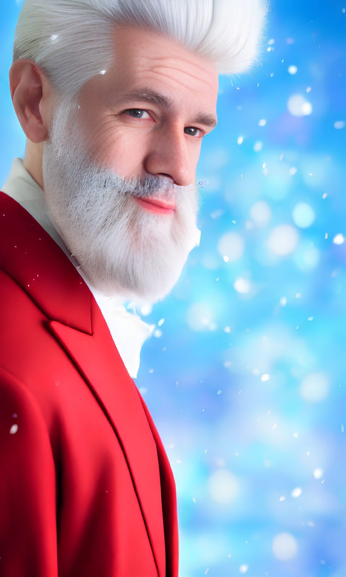 Smiling Santa Claus with white beard on blue background