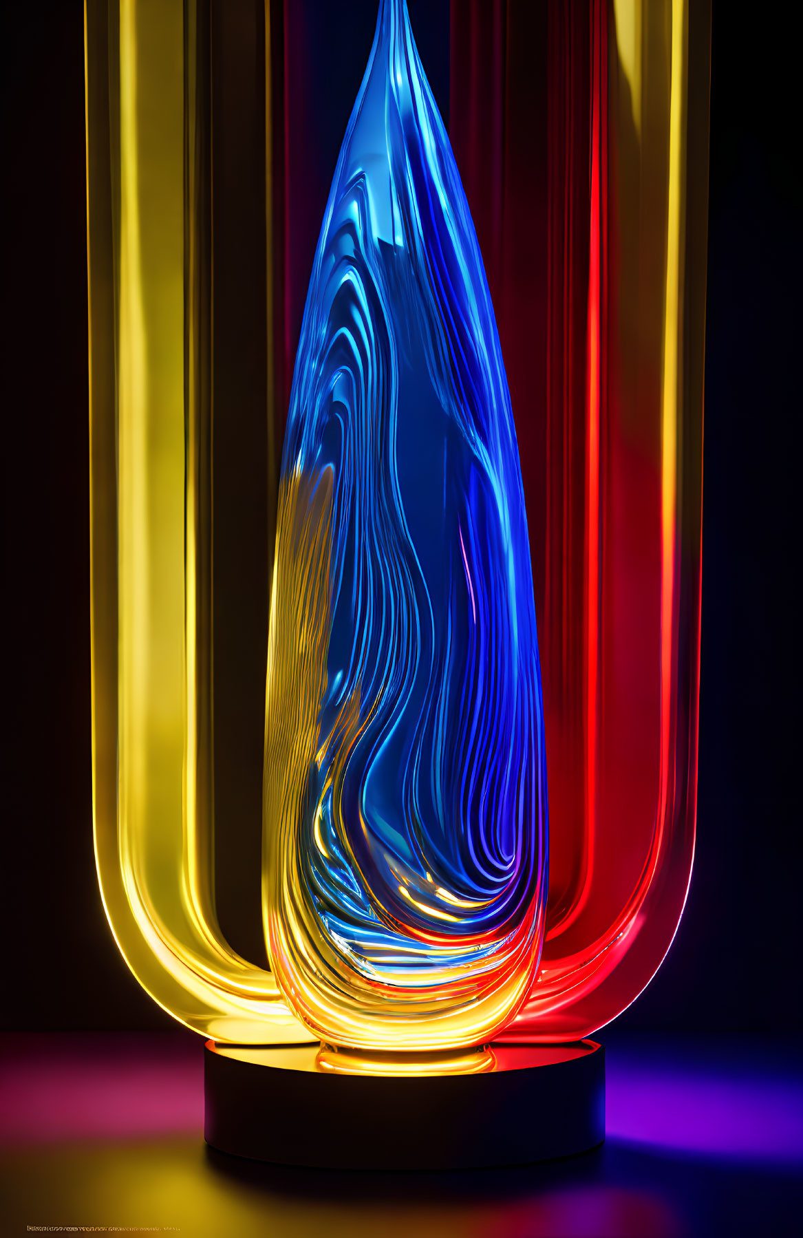 Vibrant twisted glass tubes on dark background
