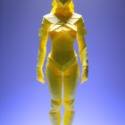 Golden Abstract Humanoid Figure Sculpture on Blue Gradient Background