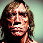 Digital artwork: Gaunt male face with long hair and sunken eyes