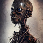 Detailed humanoid creature with exposed musculature and oversized eye on textured backdrop