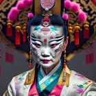 Traditional Chinese Opera Attire with Intricate Makeup and Ornate Headdress