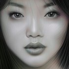 Woman with Glittery Lips and Intense Gaze Close-Up