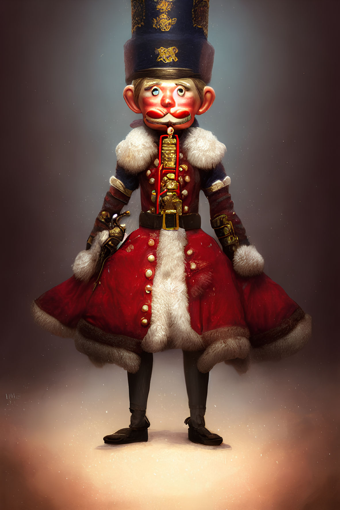 Animated Nutcracker Character in Red and Gold Uniform