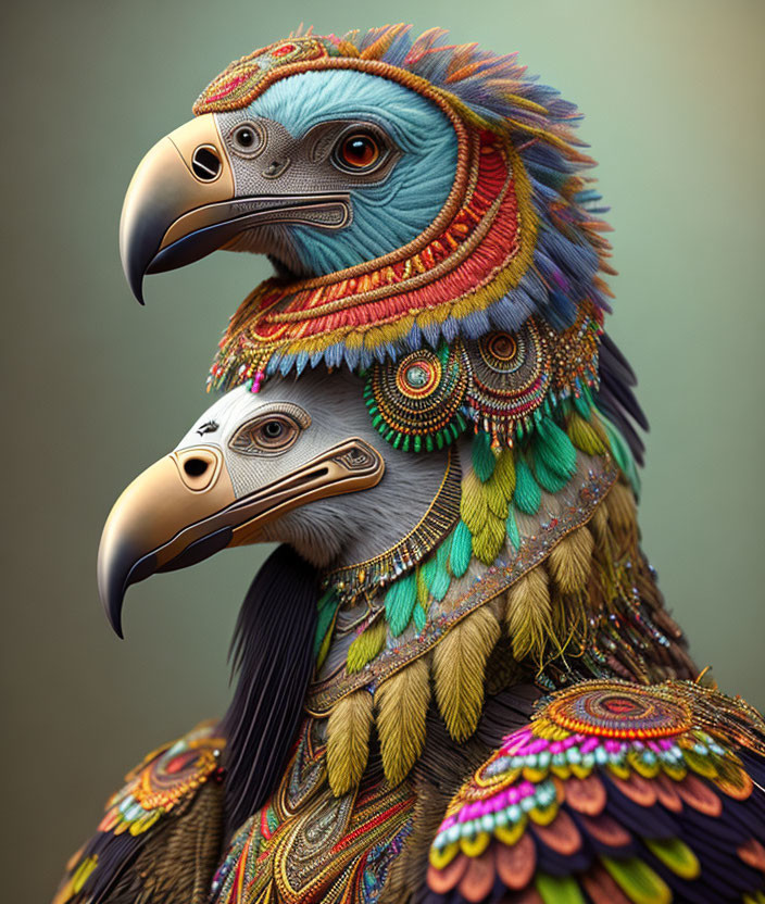 Colorful Eagle Artwork Featuring Ornate Feather Patterns