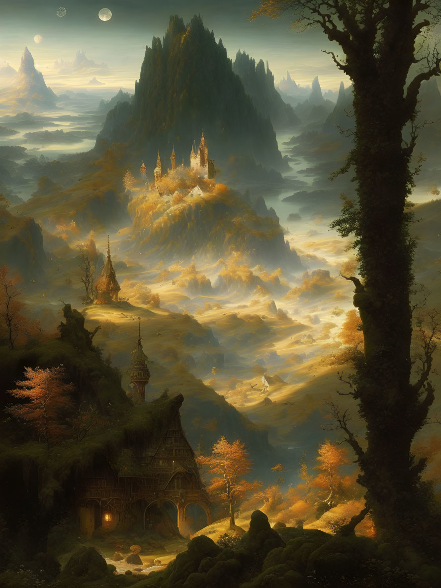 Majestic castle in enchanting fantasy landscape