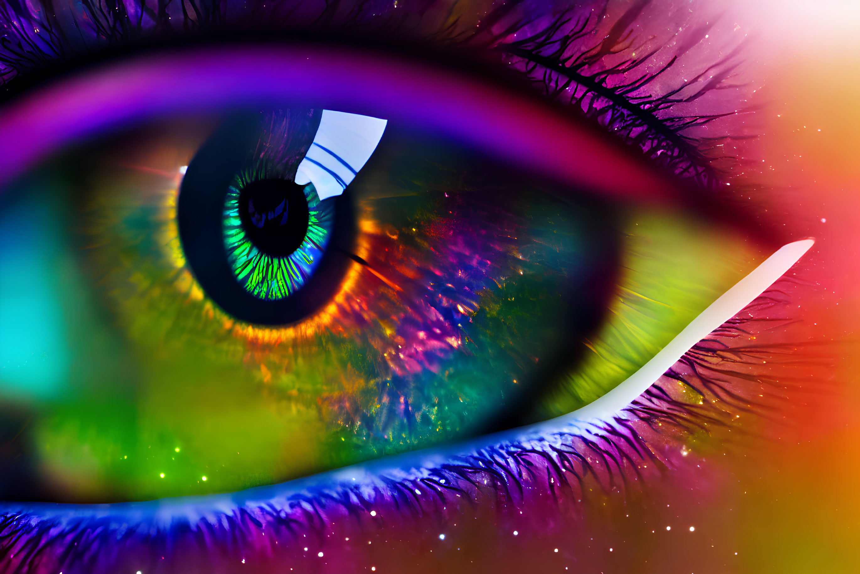 Colorful Stylized Human Eye Close-Up with Vibrant Hues and Detailed Textures