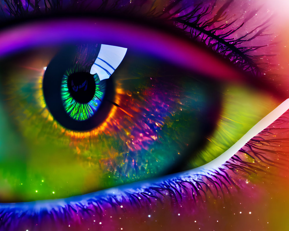 Colorful Stylized Human Eye Close-Up with Vibrant Hues and Detailed Textures