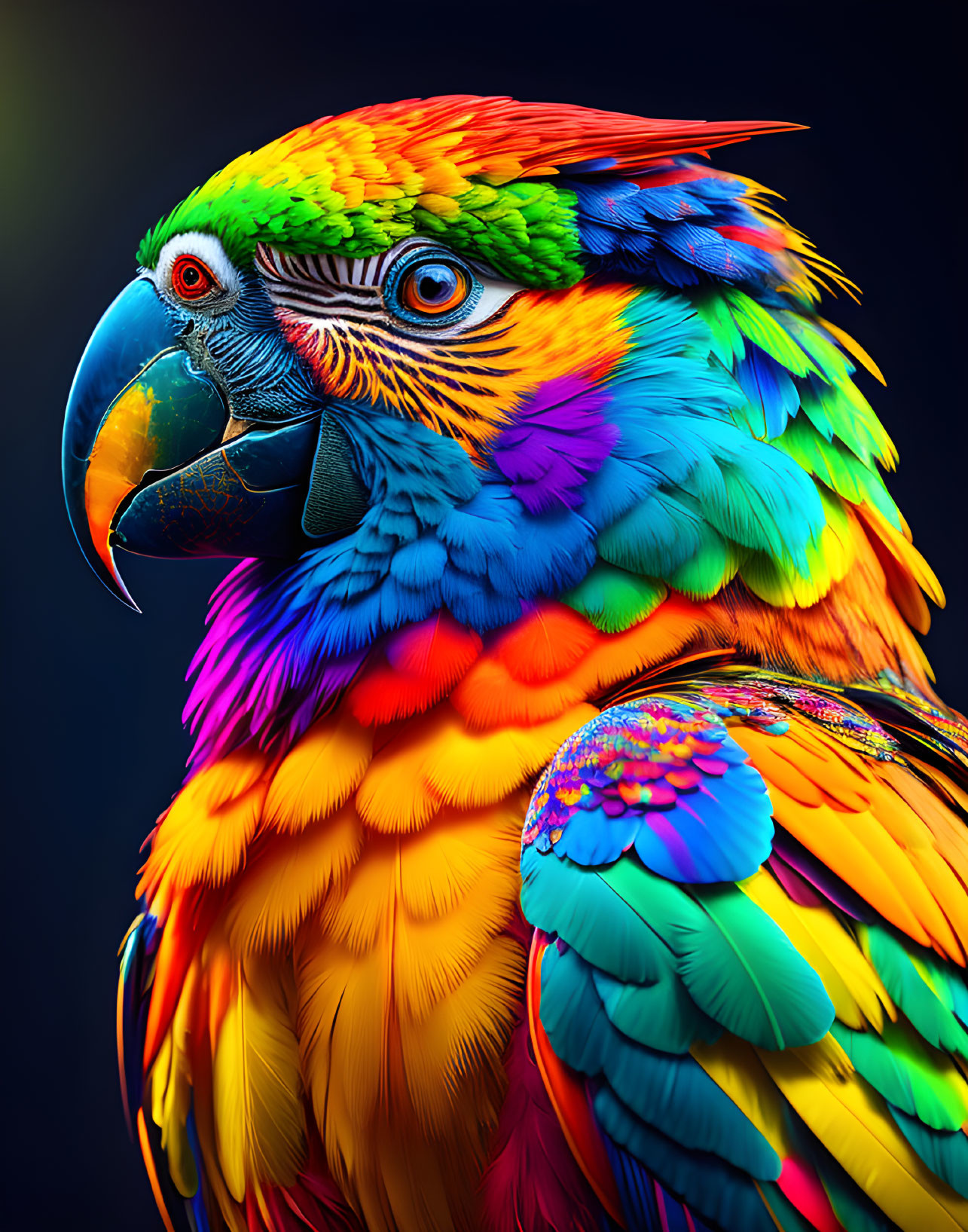 Colorful Macaw with Bright Feathers on Dark Background