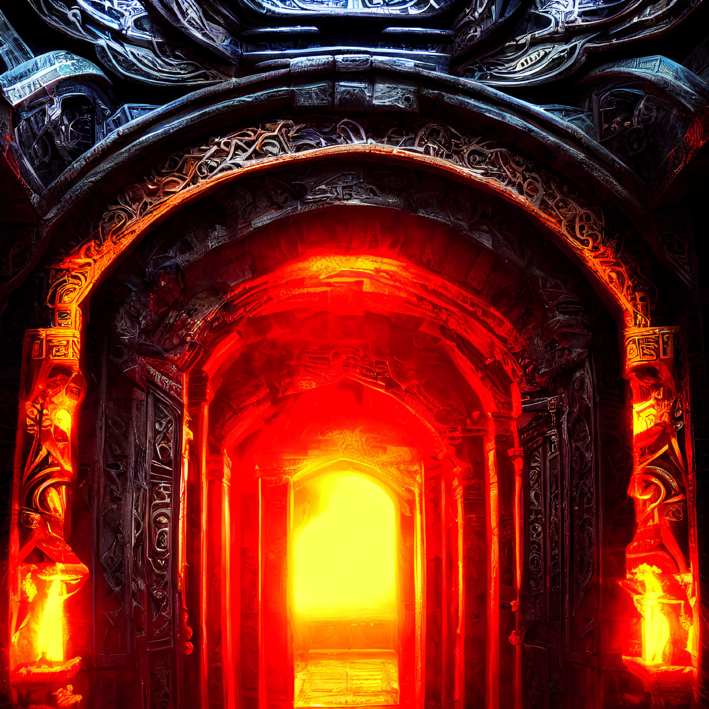 Stone archway with fiery red glow beyond passage