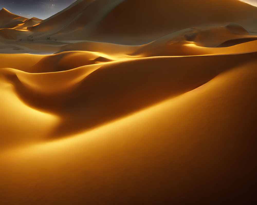 Vast desert beauty: golden sand dunes under dramatic sky