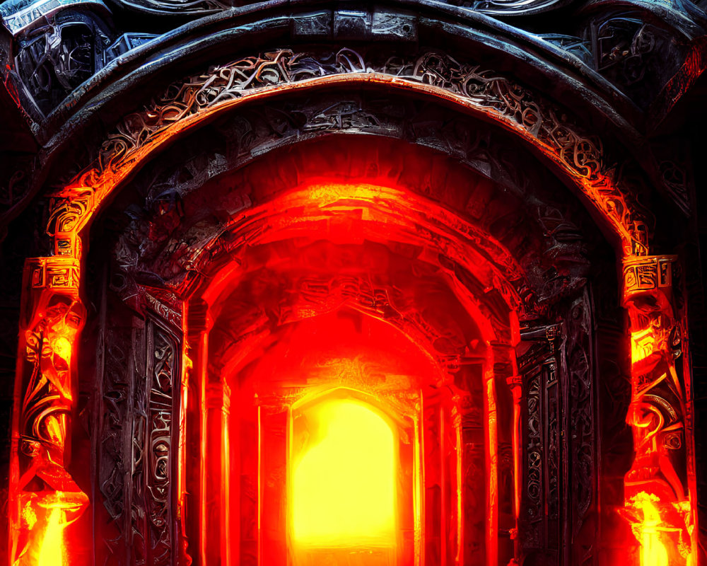 Stone archway with fiery red glow beyond passage
