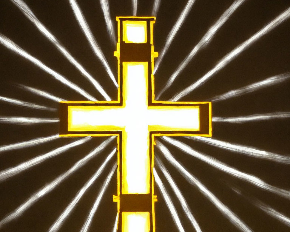 Golden Cross with Radiant White Beams on Dark Background