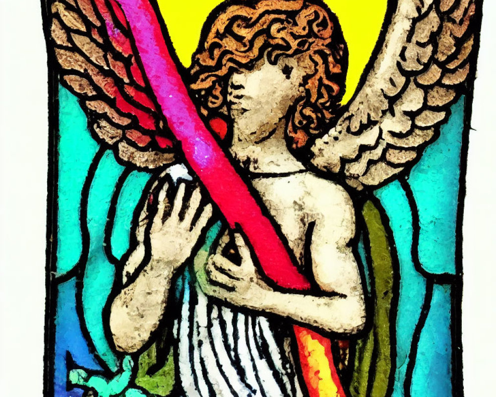Colorful Stained-Glass Style Angel Playing String Instrument