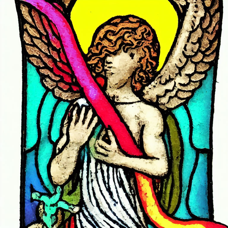 Colorful Stained-Glass Style Angel Playing String Instrument