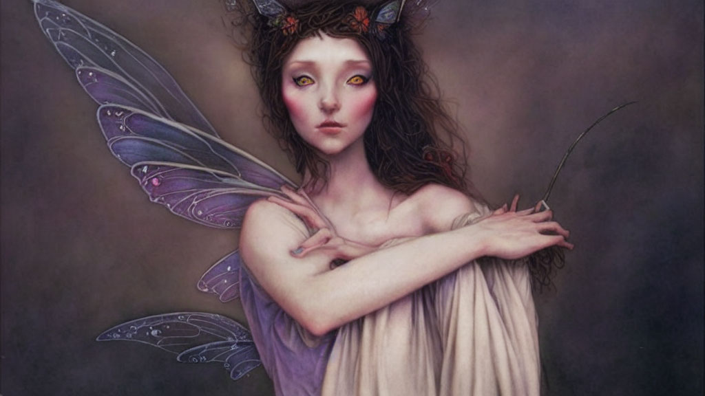 Mystical fairy with butterfly wings and floral crown