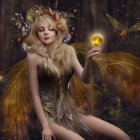Fantasy image: Woman with butterfly wings in ethereal forest