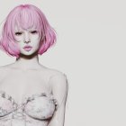 Woman with Pink Hair and Fair Skin in Minimalist Setting