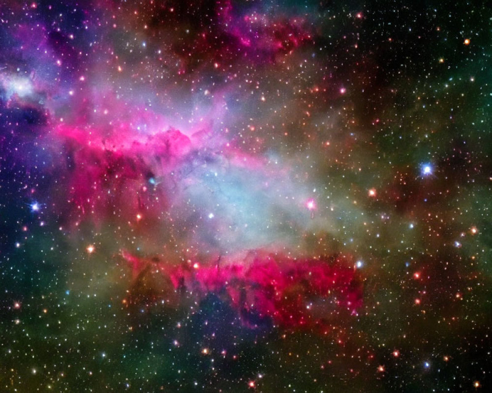Colorful Space Nebula with Pink, Blue, and Green Hues