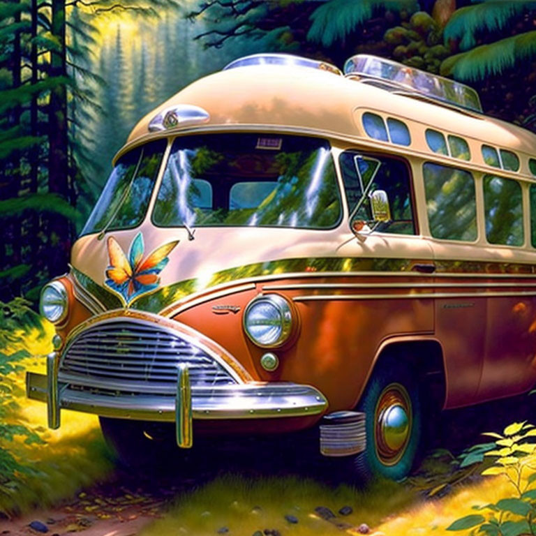 A van in the forest