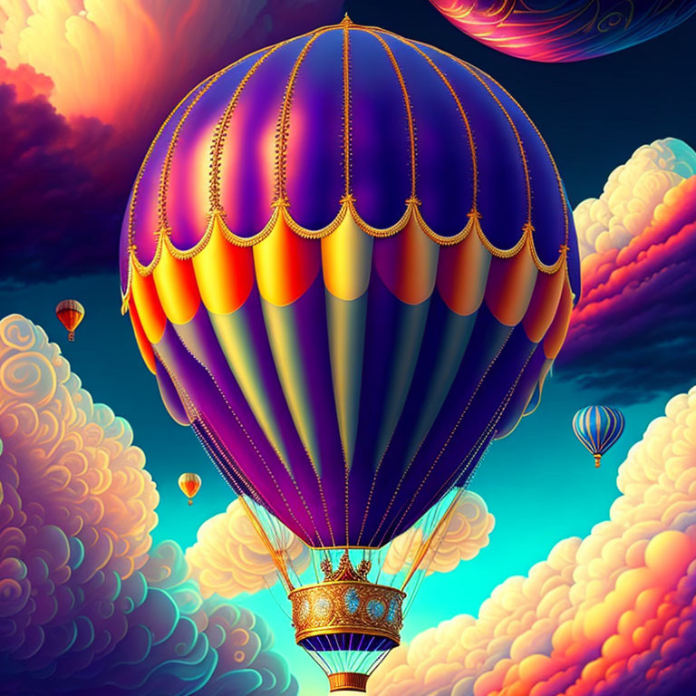 Colorful Hot Air Balloon Floats in Whimsical Sky