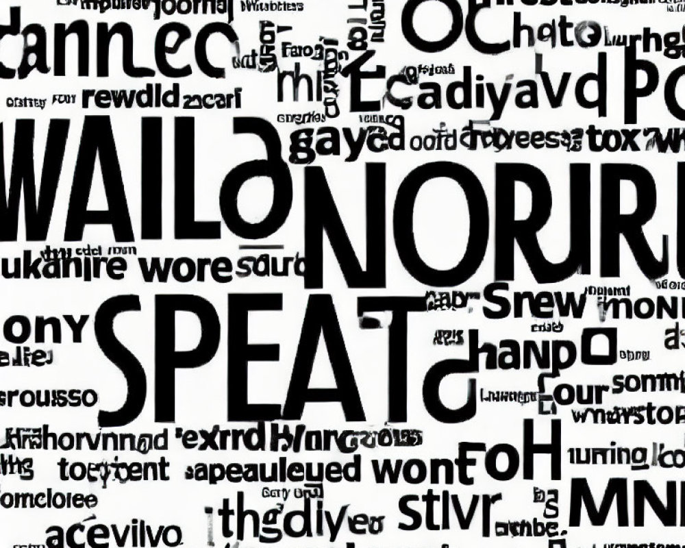 Collage of Overlaid Black Words on White Background