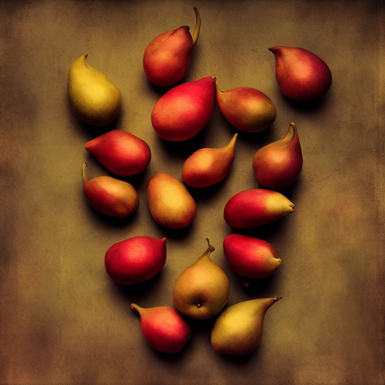 Assorted Colorful Pears in Vintage Texture Effect