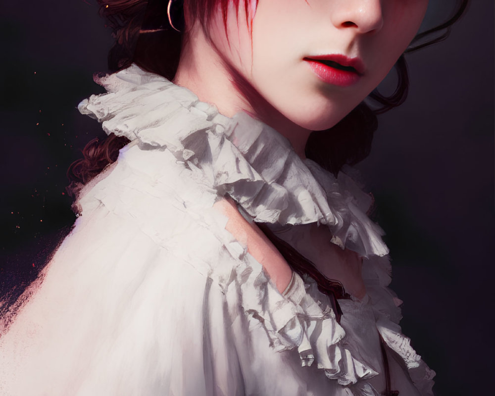 Red-haired woman in white blouse with floral headpiece - digital portrait