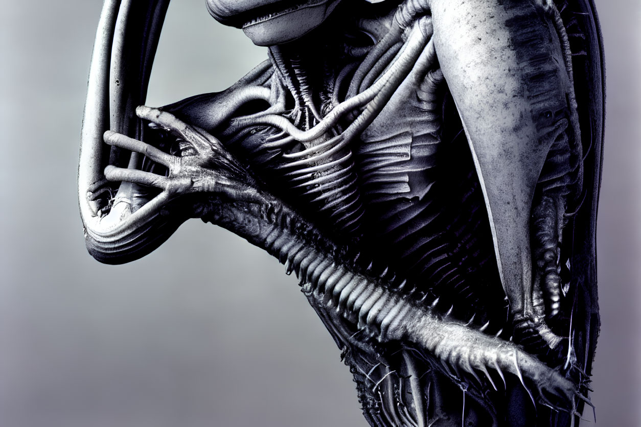 Detailed Close-Up of Alien Creature's Biomechanical Design