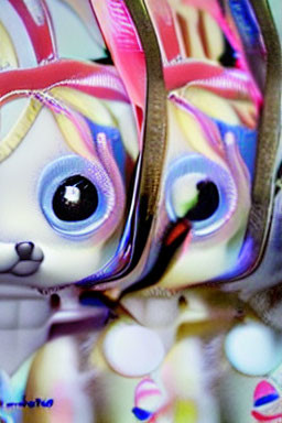 Colorful Distorted Reflection of Cartoonish Animal Toy on Metallic Surface