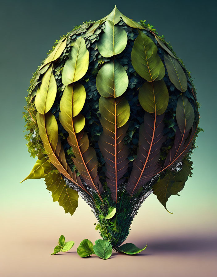 Green leafy sphere with branches on gradient background