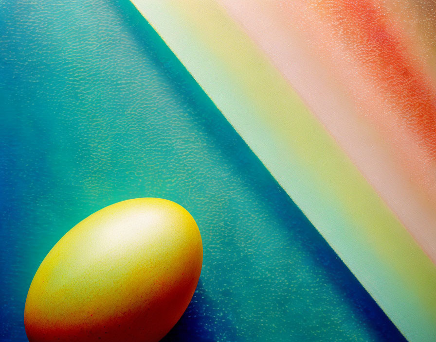 Vibrant Easter egg on colorful striped background