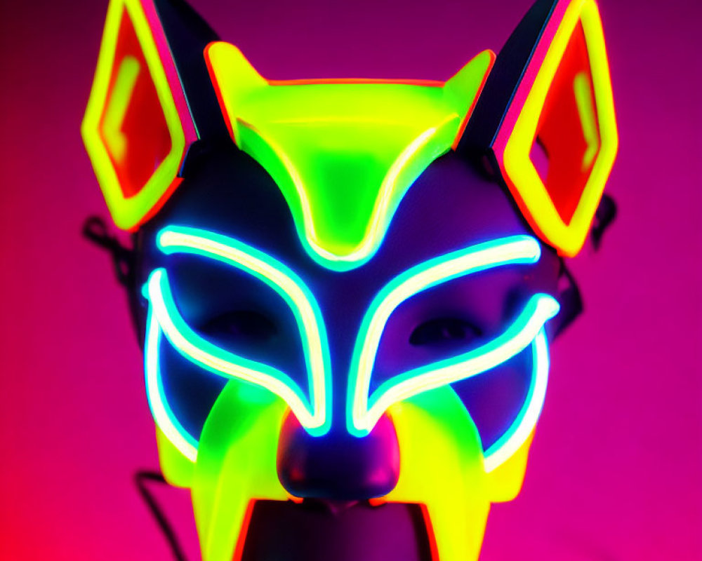Neon LED Fox Mask on Vibrant Pink Background