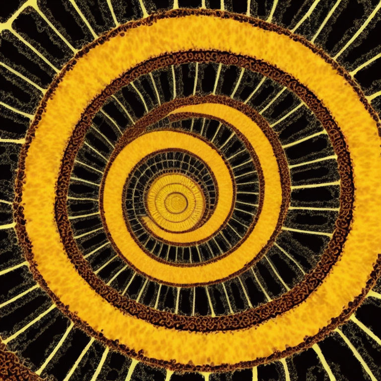 Yellow and Black Fractal Concentric Circles Design