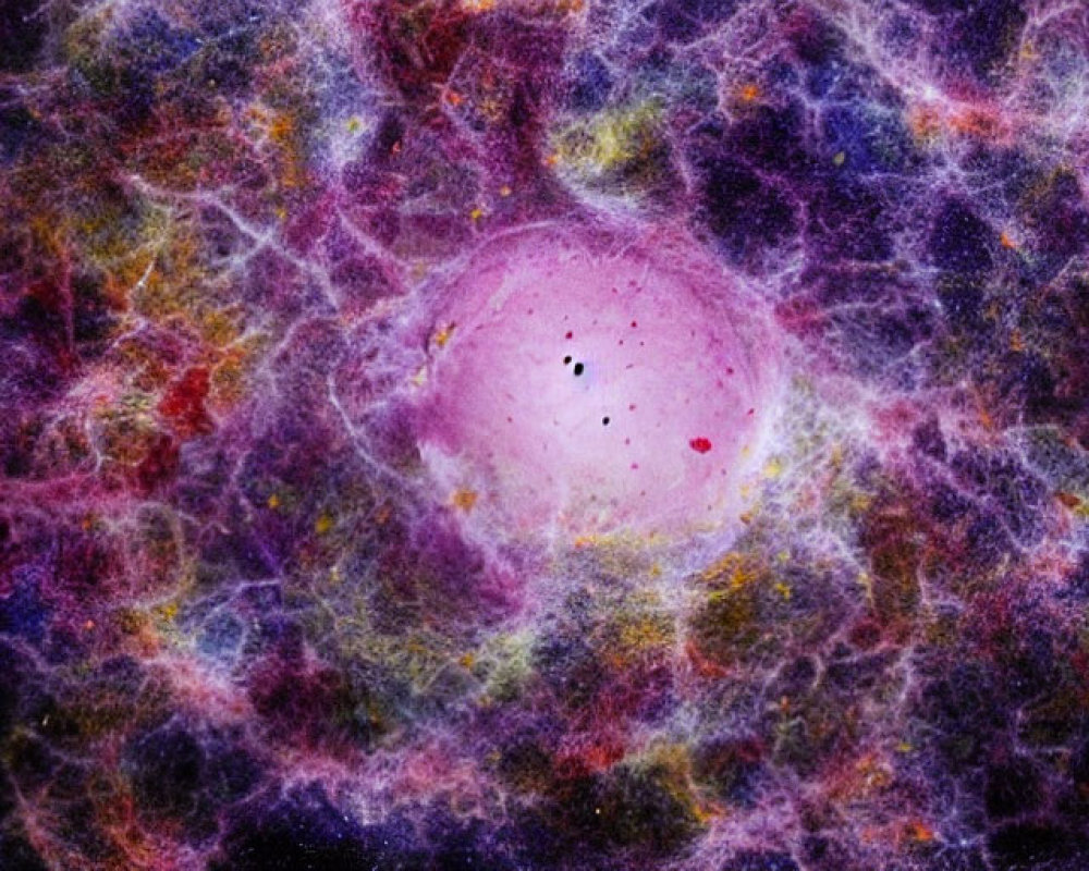 Colorful Nebula with Bright Pink Core and Intertwining Filaments