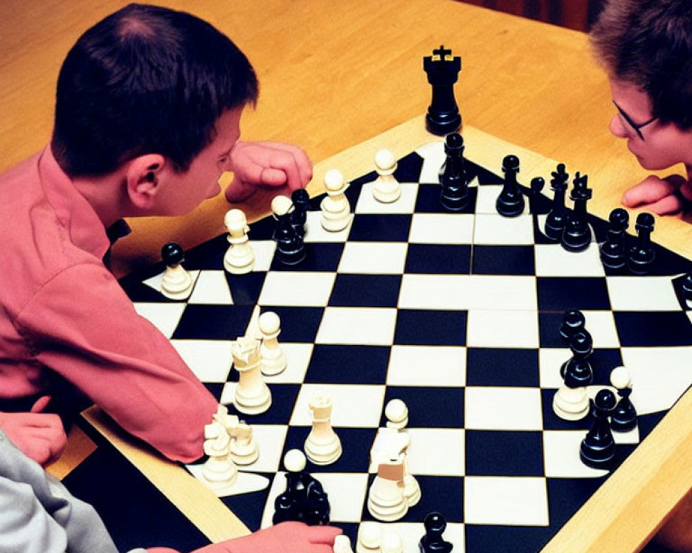 Intense chess match between two players strategizing carefully