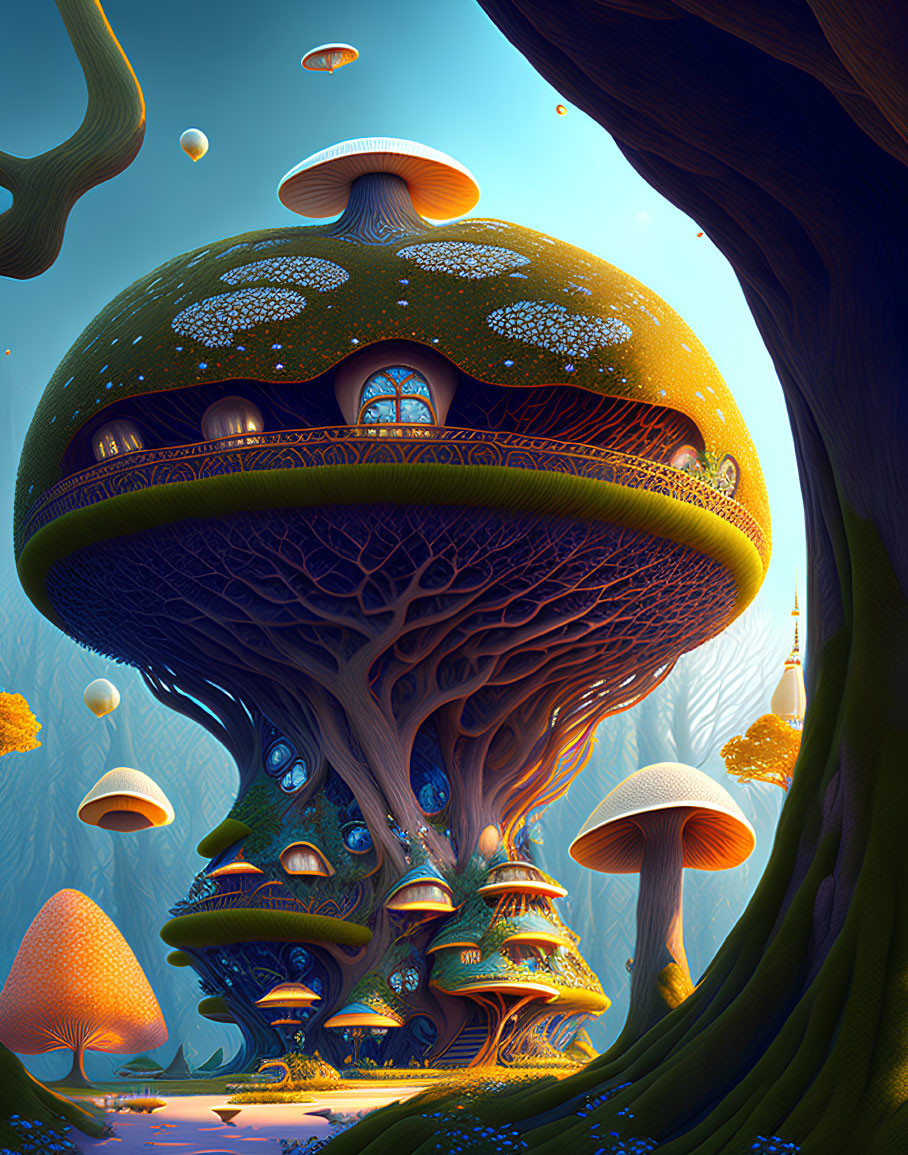 Illustration: Oversized Mushroom House in Enchanted Forest