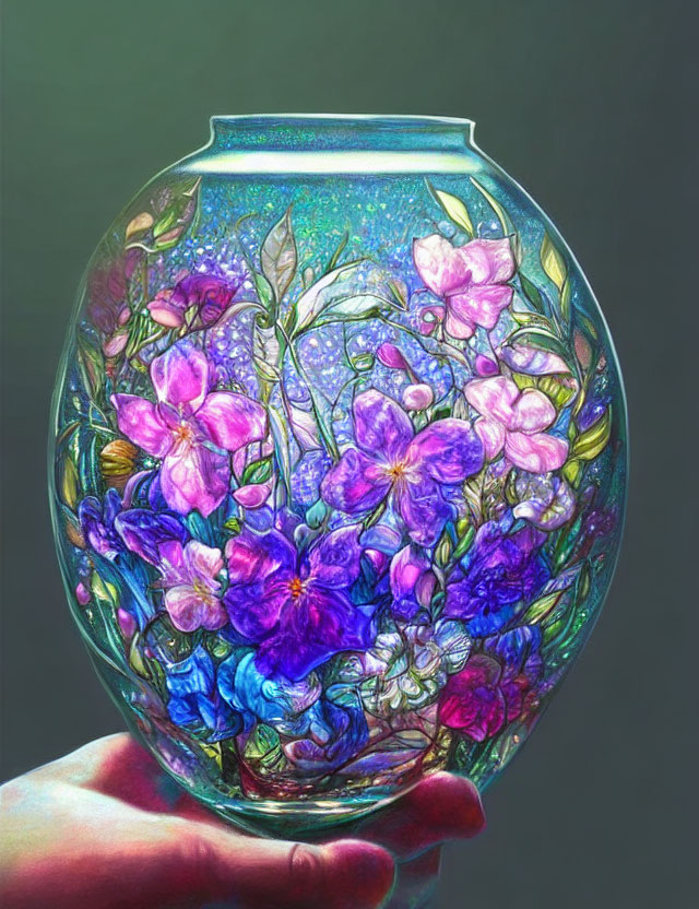 Colorful Hand-Painted Vase with Pink and Blue Floral Designs