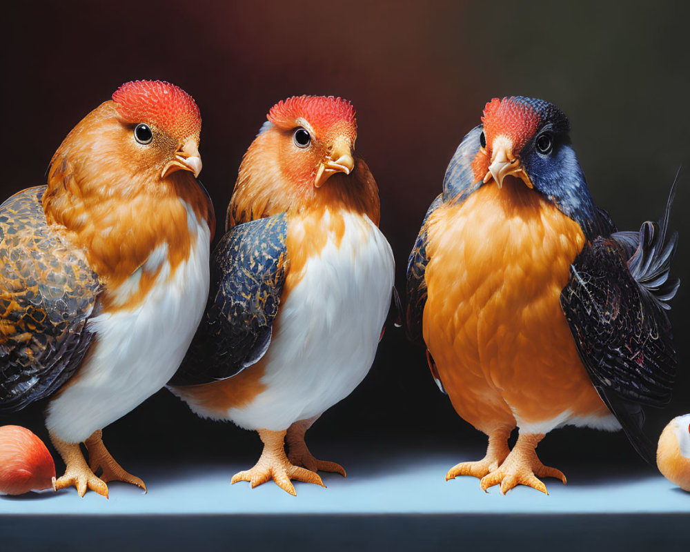 Three bird body shapes resembling chickens with unique heads of a parrot, eagle, and pigeon on gradient