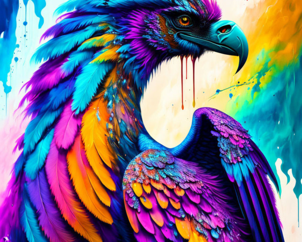 Colorful Neon Eagle Artwork on Dynamic Paint Background