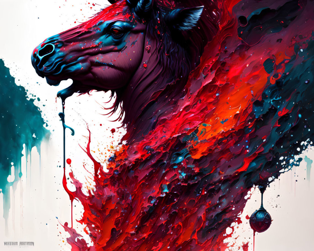 Colorful Abstract Bull Illustration in Red and Blue on White Background