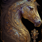 Majestic horse digital artwork with golden embellishments