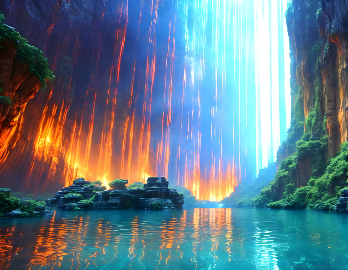 Glowing waterfalls