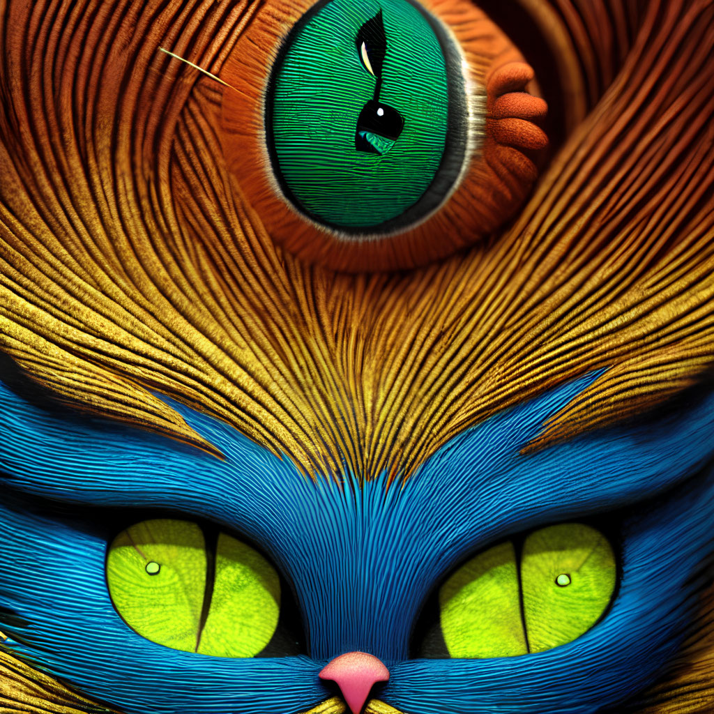 Detailed Cat Face Artwork with Emerald Green Eyes