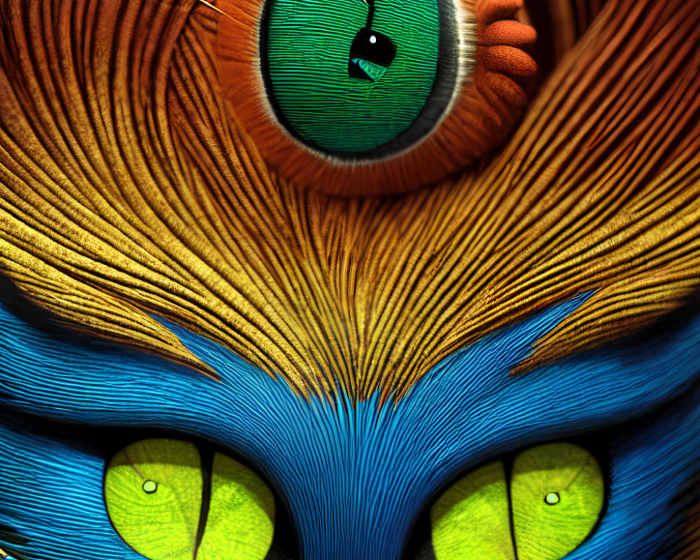 Detailed Cat Face Artwork with Emerald Green Eyes