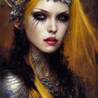 Fantasy character with yellow hair and silver armor.